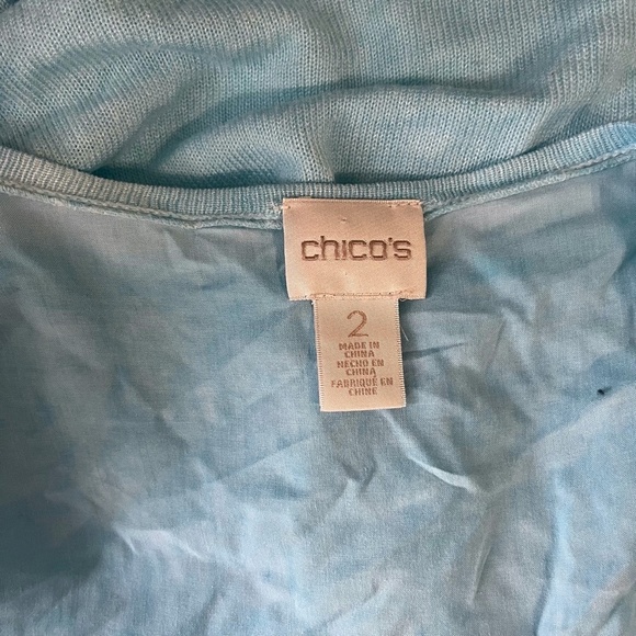 CHICO'S Open Waterfall Lightweight Long Sleeve Cardigan Sweater Sky Blue sz 2 /L - Picture 15 of 16